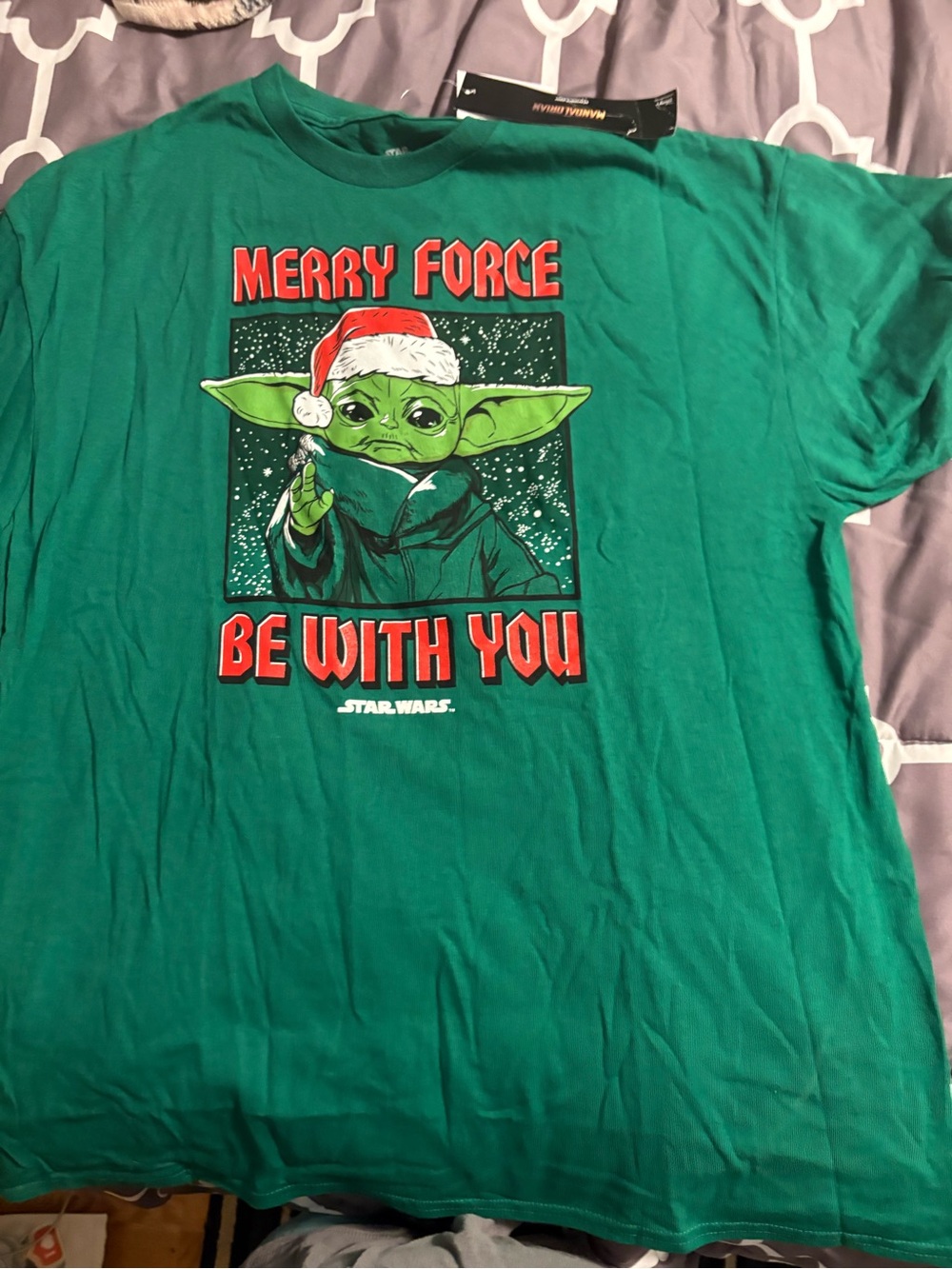 Star Wars Green 'Merry Force Be With You' Baby Yoda Tee